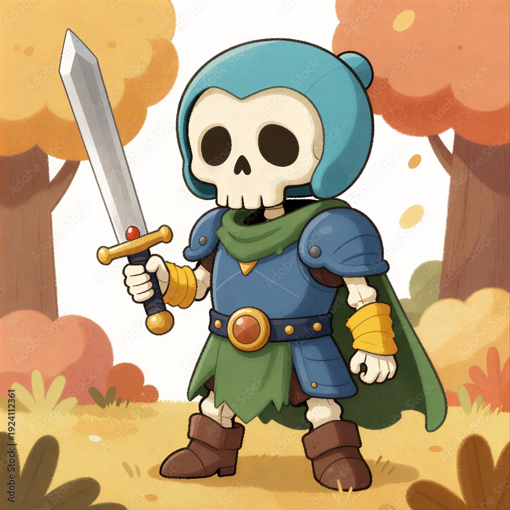 Obraz premium Skeleton knight cartoon image