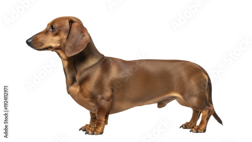 Photos Isolated Smooth Dachshund Portrait – Side View of a Brown Sausage Dog with Short