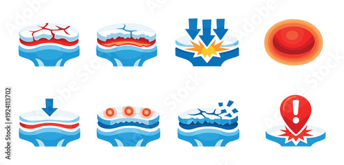 Skin damage icons showing cracks pressure redness on dark panel