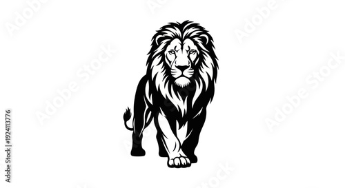 Majestic lion silhouette on white background