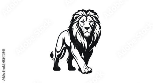 Majestic lion silhouette on white background