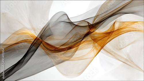 Abstract wavy lines in hues of black, gold, and gray against a bright white background