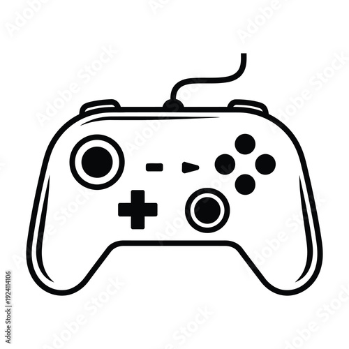 Classic game controller with a wire representing digital entertainment electronic gaming and interactive fun for all ages isolated on a white background