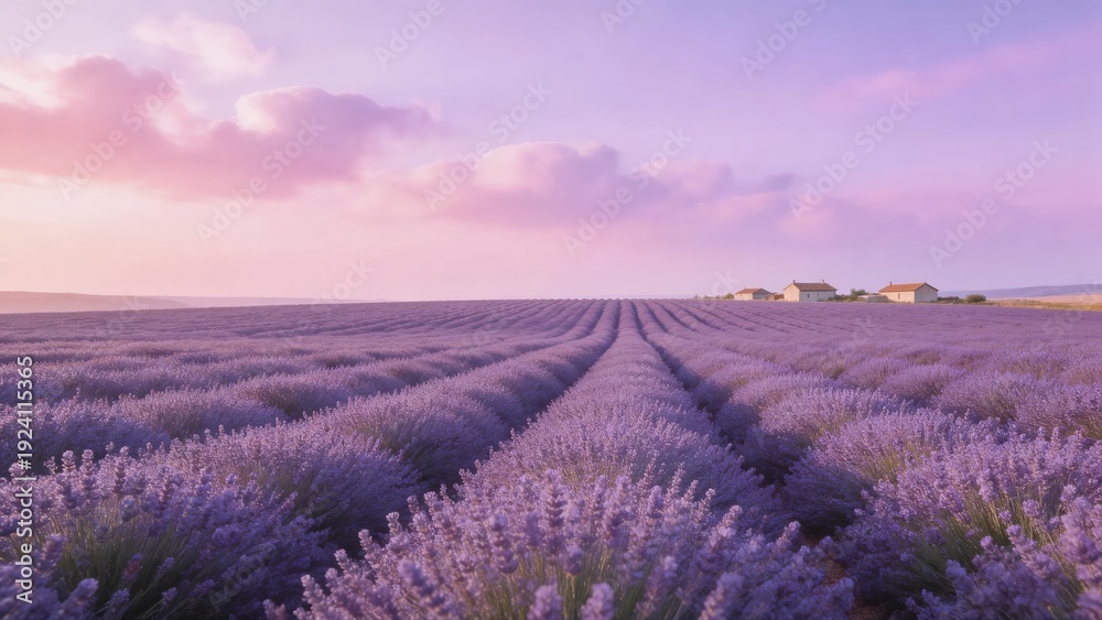 Obraz premium Vast Lavender Field Under Pastel Sunset Sky