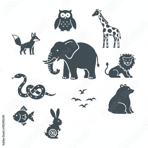 Curated Collection of Stylized Animal Icons Diverse Wildlife Silhouettes for Educational Resources, Web Design, and Creative Projects