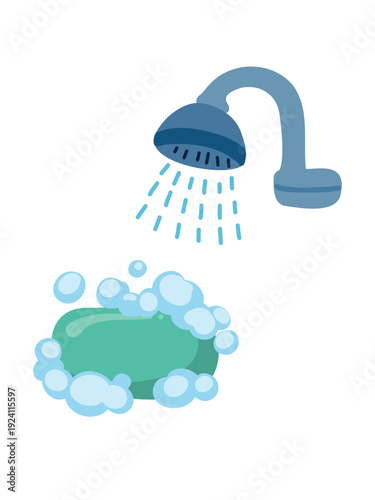 showerhead spraying water with soap foam