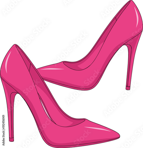 Pink high heel shoes fashion illustration, elegant women stiletto footwear vector isolated on white background