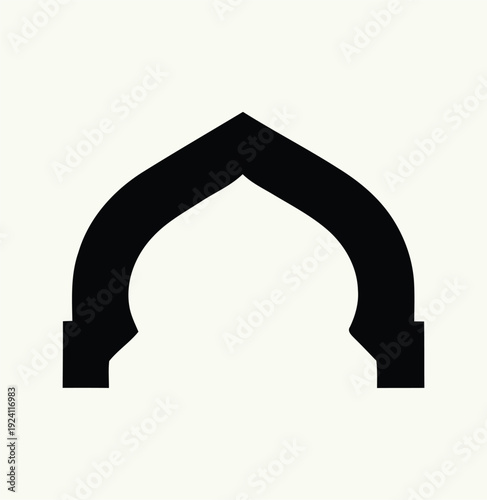 Minimalist black silhouette of an ornate archway, embodying elegant architectural elements and cultural heritage. Simple vector design representing historical grandeur and aesthetic beauty