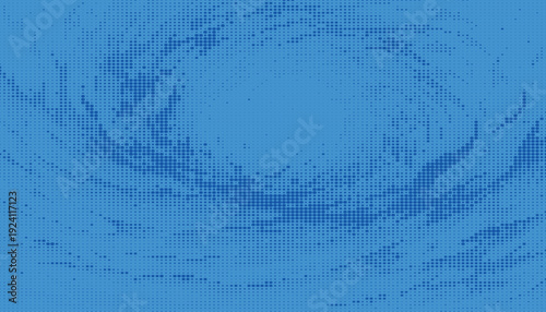 Abstract blue pixelated vortex pattern on a light blue background