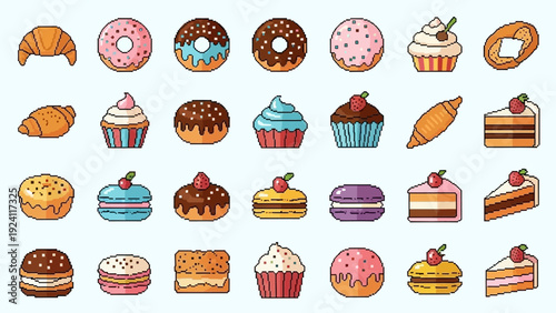 Assorted sweet treats and desserts displayed in a colorful grid arrangement of baked goods and pastries from various bakeries