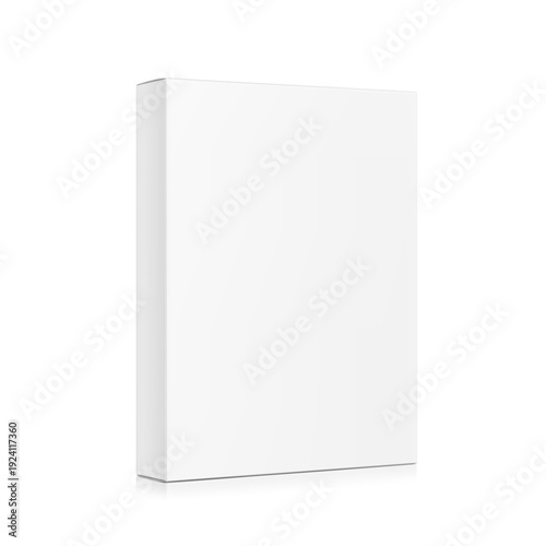 Realistic white closed paperboard box mockup. Half side views. Vector illustration isolated on white background. Taking your 2D designs into 3D. Can be use for food, pet food and etc. EPS10.