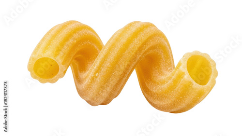 Fotografie Isolated pasta shape cavatappi macaroni, a noodle with twisted spiral, cooked an