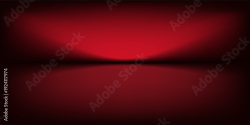 Red studio background. Abstract limbo podium studio room. Dark red gradient wall floor and spotlight scene. Showcase, promotion display. Vector stage mockup illustration