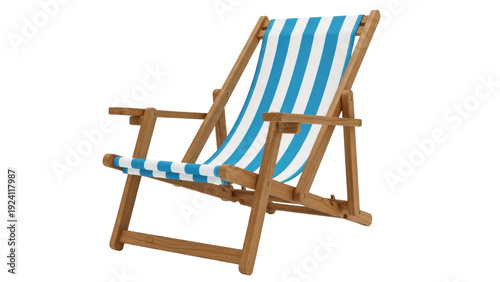 Schilderij op canvas Isolated striped wooden deck chair, relaxed position for comfortable beach vacat