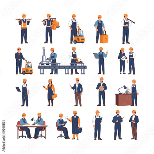 Construction workers and engineers in various work settings