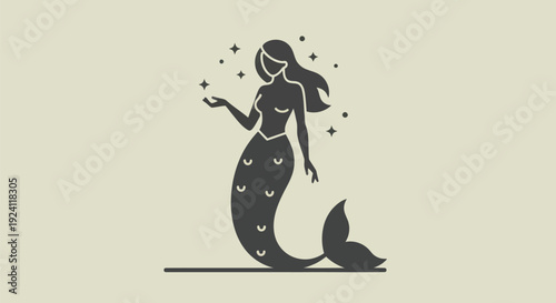 Mermaid silhouette with stars vector illustration