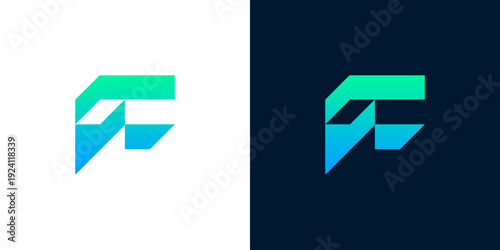 Abstract geometric logo design with a gradient of green to blue, representing innovation and technology