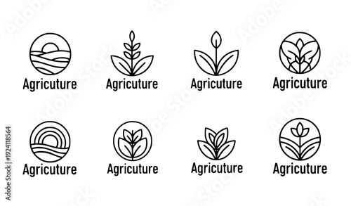 Eco Sun and Plant Growth Logo Set – Agriculture Vector Icons