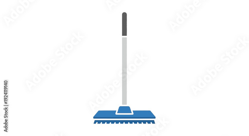 Blue squeegee with long handle for cleaning.