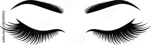 Stylized Black Silhouette of Closed Eyes with Thick Arched Eyebrows and Long Curved Eyelashes Representing Glamorous Makeup Artistry
