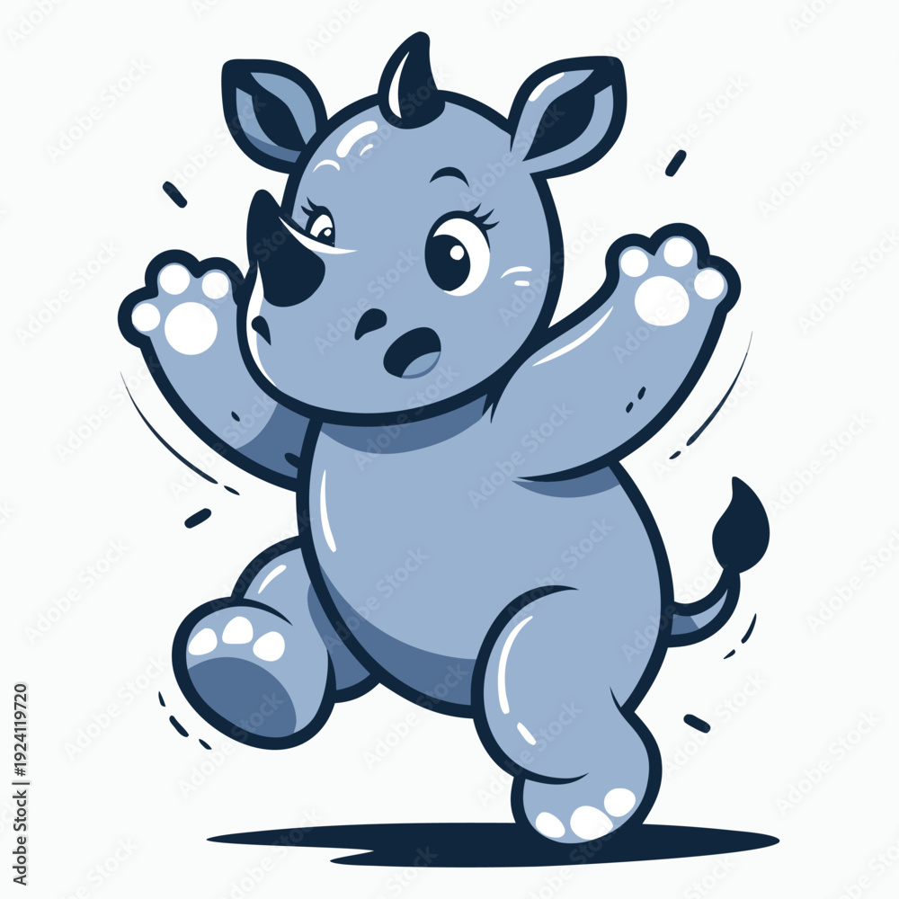 Fototapeta premium Happy Little Rhino Cartoon Vector Character