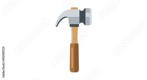 Claw hammer with wooden handle and metal head on white background.