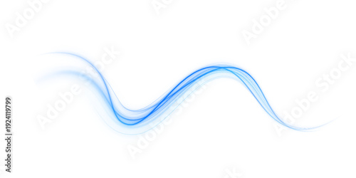 Elegant transparent sound wave motion set. Spiral whirlpool and twist forms create energy rhythm. Blue glowing arcs isolated PNG.