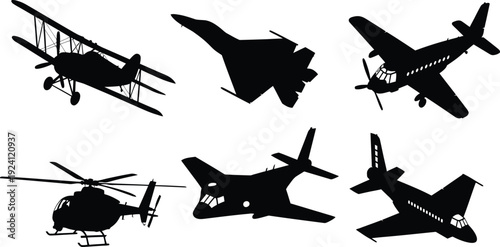 Aircraft and Helicopter Silhouette Vector Set