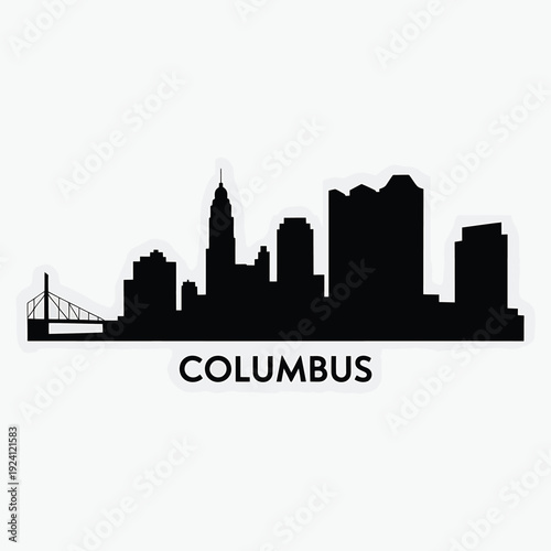 Foto A black silhouette of the columbus skyline with city name below
