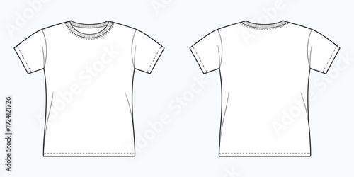 Front and back view flat sketch of a short sleeve t-shirt clothing apparel