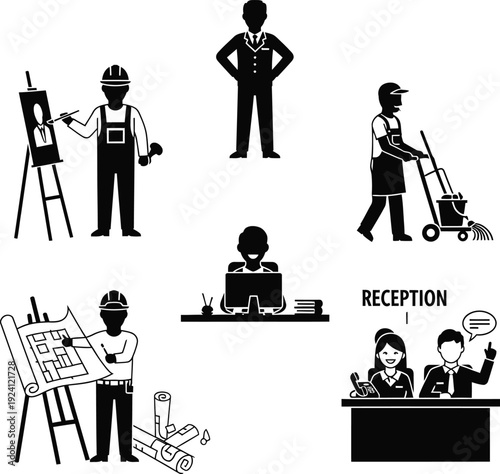 Occupational professions and daily tasks illustration