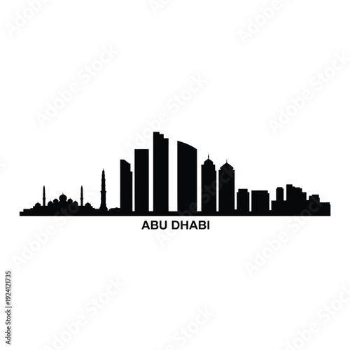 Silhouetted skyline of abu dhabi with city name typography below