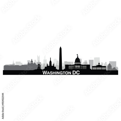 Washington dc skyline silhouette with iconic monuments and buildings