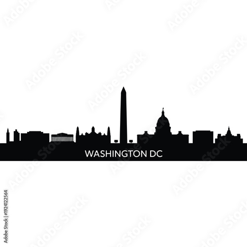Silhouette of Washington DC skyline with prominent monuments and buildings