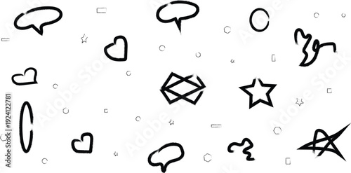 A collection of hand drawn doodles and shapes on a white background