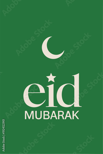 Elegant Eid Mubarak Greeting Card featuring a Crescent Moon and Arabic Calligraphy, a symbol of celebration and blessings for Muslims worldwide
