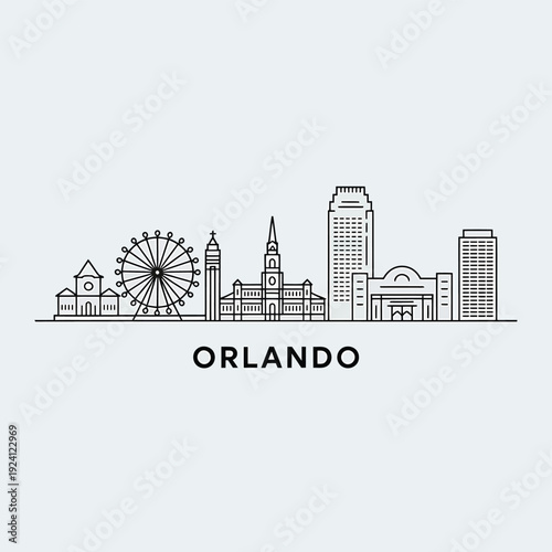 Line art skyline illustration of orlando florida with city name