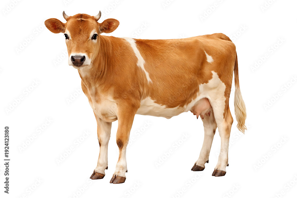 Fototapeta premium Brown Dairy Cow Standing Farm Livestock Animal Isolated on transparent background