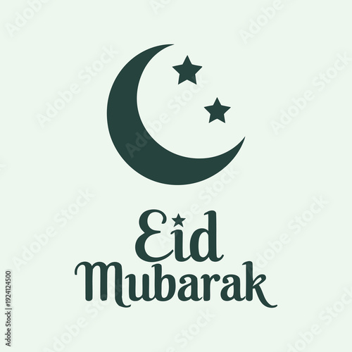 Eid Mubarak crescent moon and stars greeting card illustration
