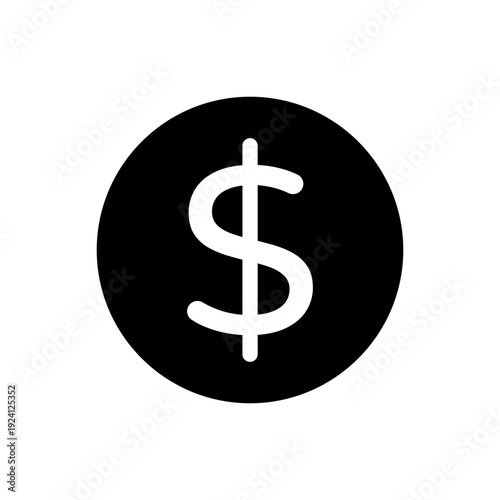 Black Circle with White Dollar Sign Icon, Simple Flat Design, Vector Illustration for Finance Concepts