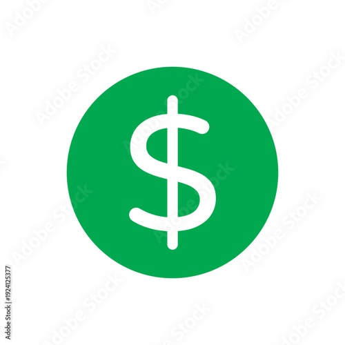 Green Dollar Coin Symbol, Currency Icon, Financial Money Concept Flat Design Vector Illustration
