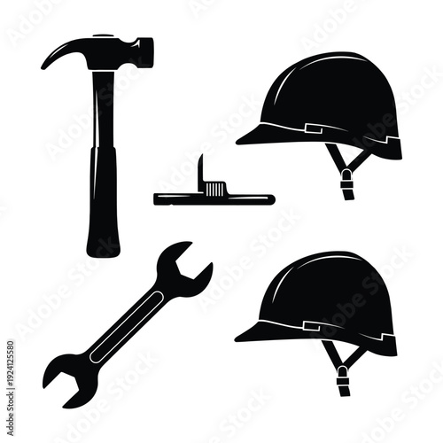 Construction tools and safety gear for industrial work