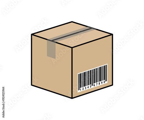 cardboard box with barcode, without background