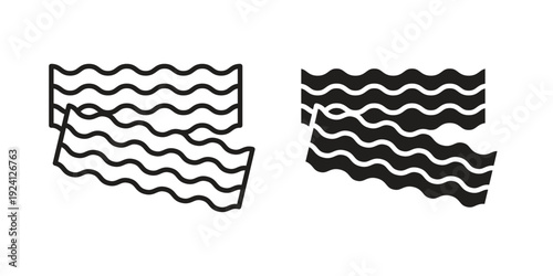 Bacon icon vector pack. Thin linear and black flat style.
