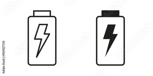 Battery icon vector pack. Thin linear and black flat style.