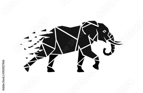 Geometric fragmented elephant silhouette with abstract polygonal design
