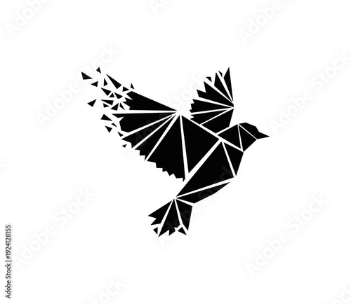 Geometric bird in flight: abstract low poly art with dispersing effect