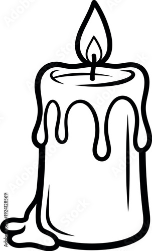 A dripping candle with a flickering flame, casting a soft and warm glow.