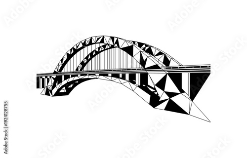 Geometric low poly bridge design in black and white