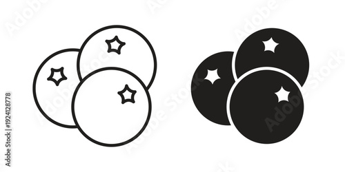 Blueberries icon vector pack. Thin linear and black flat style.